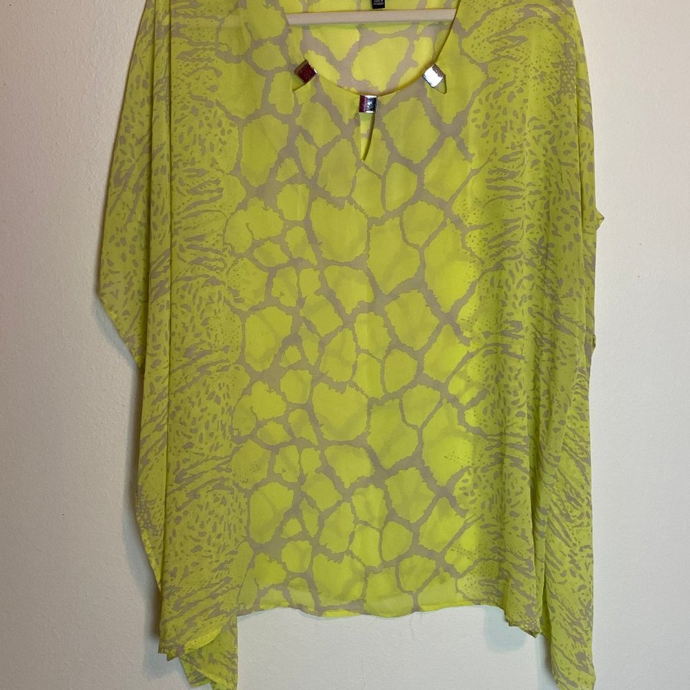 Plus Size Notations Woman Neon Yellow Sheer Blouse